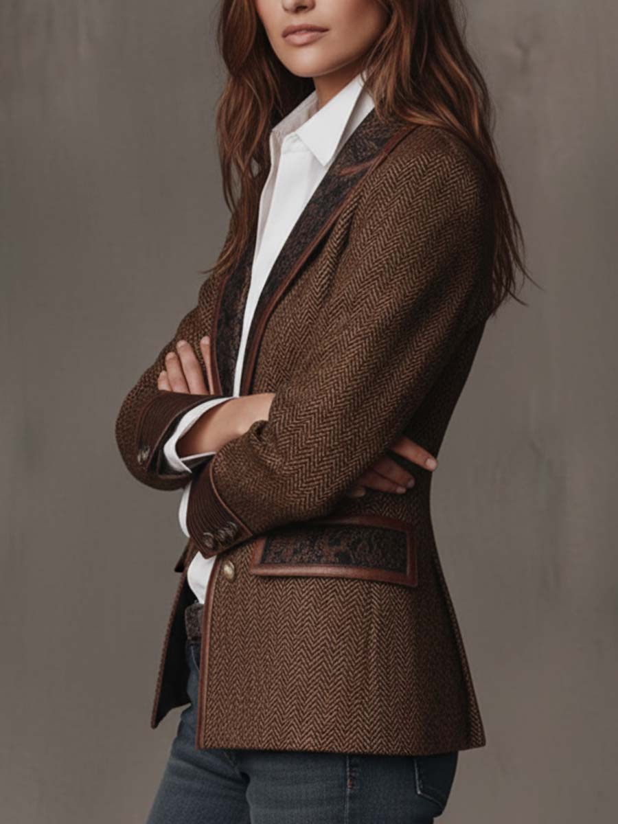 Vivienne | Tailored Herringbone Paneled Blazer