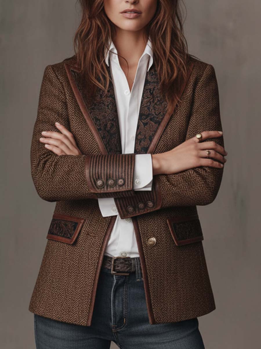 Vivienne | Tailored Herringbone Paneled Blazer
