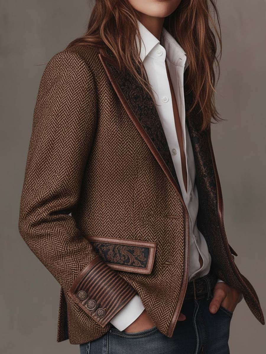Vivienne | Tailored Herringbone Paneled Blazer