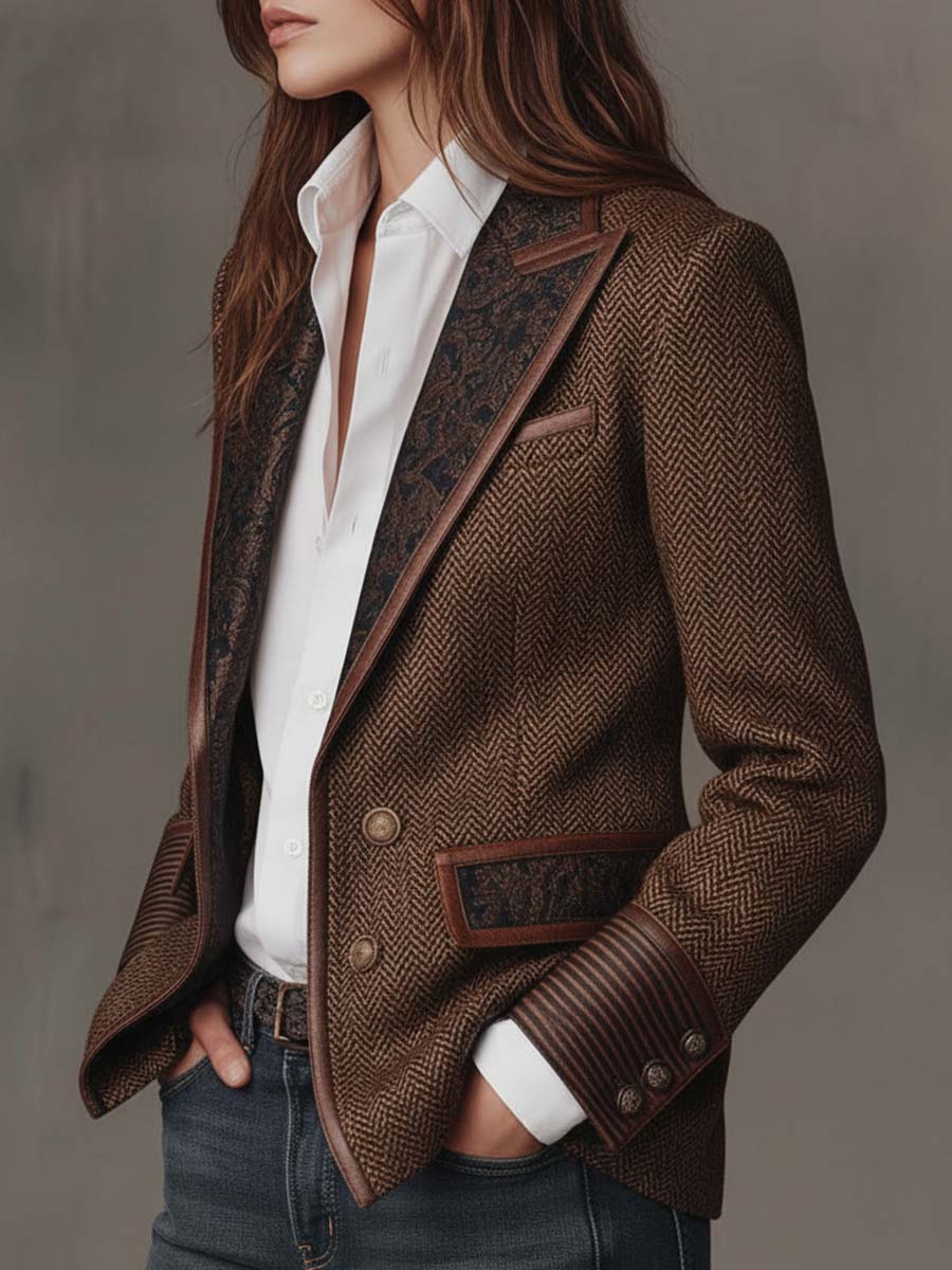 Vivienne | Tailored Herringbone Paneled Blazer