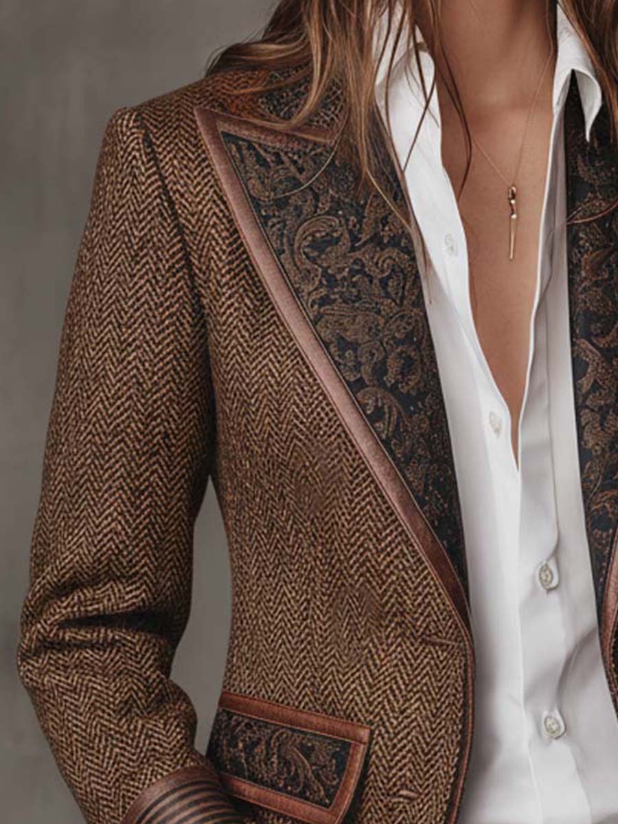Vivienne | Tailored Herringbone Paneled Blazer