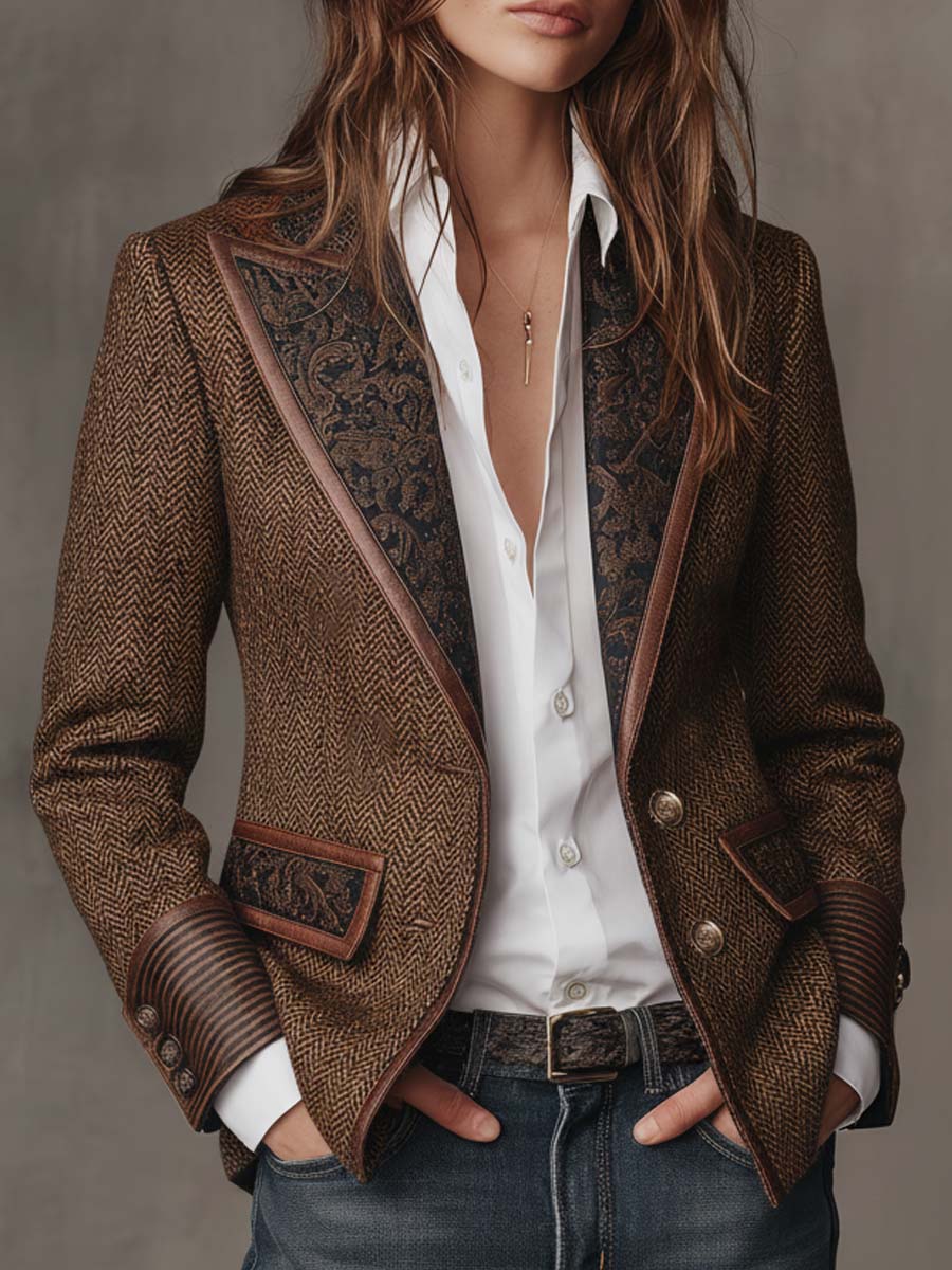Vivienne | Tailored Herringbone Paneled Blazer