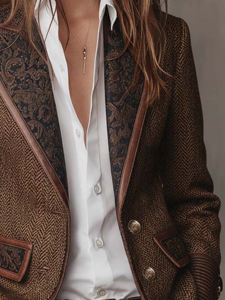 Vivienne | Tailored Herringbone Paneled Blazer
