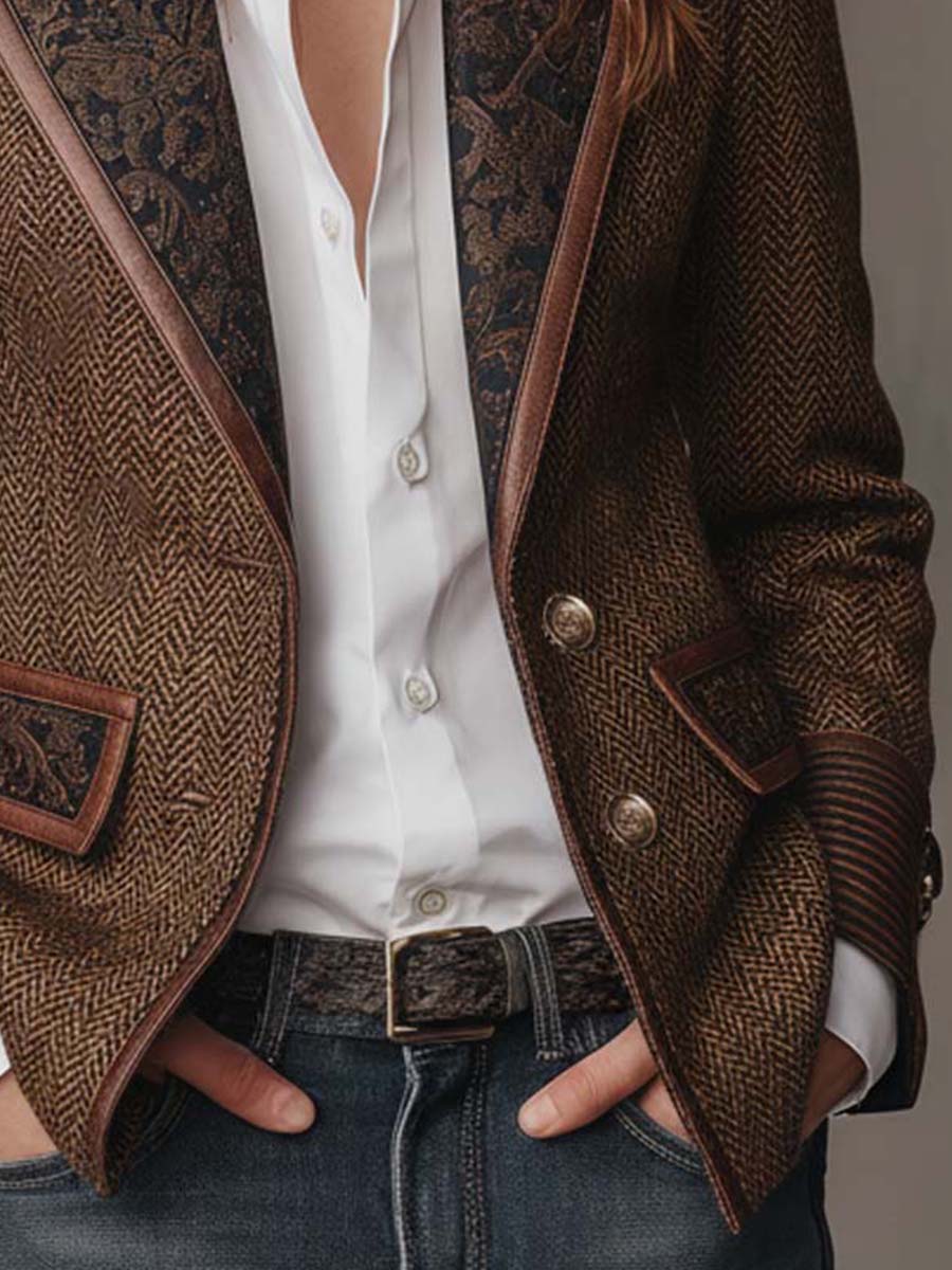 Vivienne | Tailored Herringbone Paneled Blazer